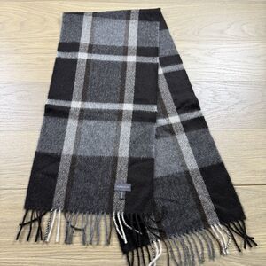 Alpaca 111 Neck Scarf Adult Plaid Black Gray Fringe Ends Baby Alpaca Wide Peru